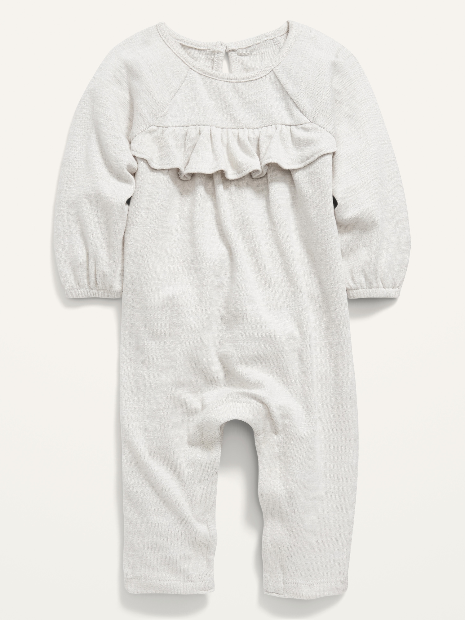 Cozy Long-Sleeve Ruffle-Trim Romper for Baby | Old Navy