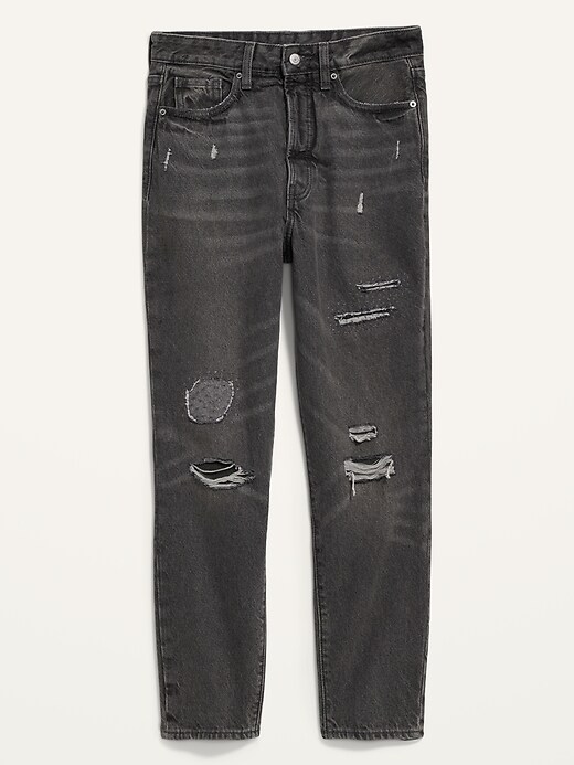 Image number 4 showing, Higher High-Waisted Button-Fly O.G. Straight Ripped Gray Non-Stretch Jeans for Women