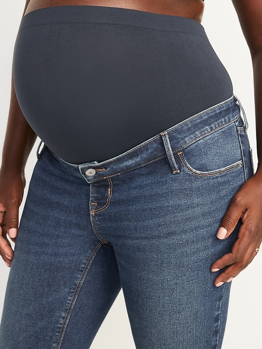 Image number 4 showing, Maternity Premium Full Panel Rockstar Super Skinny Cut-Off Jeans