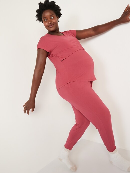 Image number 3 showing, Maternity Rollover-Waist Ultra-Soft Sunday Sleep Jogger Pants