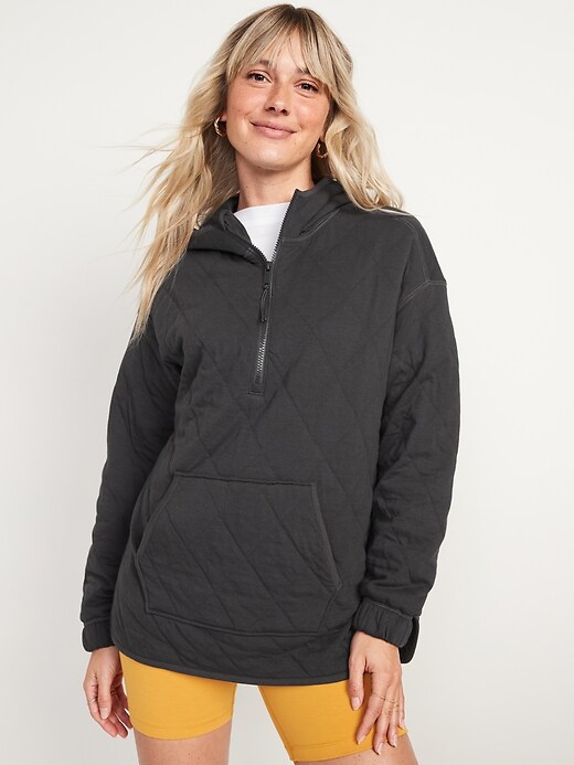 Image number 5 showing, Quilted Quarter-Zip Tunic Hoodie
