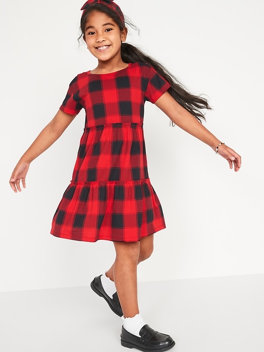 View large product image 1 of 3. Tiered Printed Short-Sleeve Dress for Girls