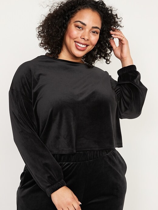 Image number 7 showing, Long-Sleeve Velvet Pajama Top for Women