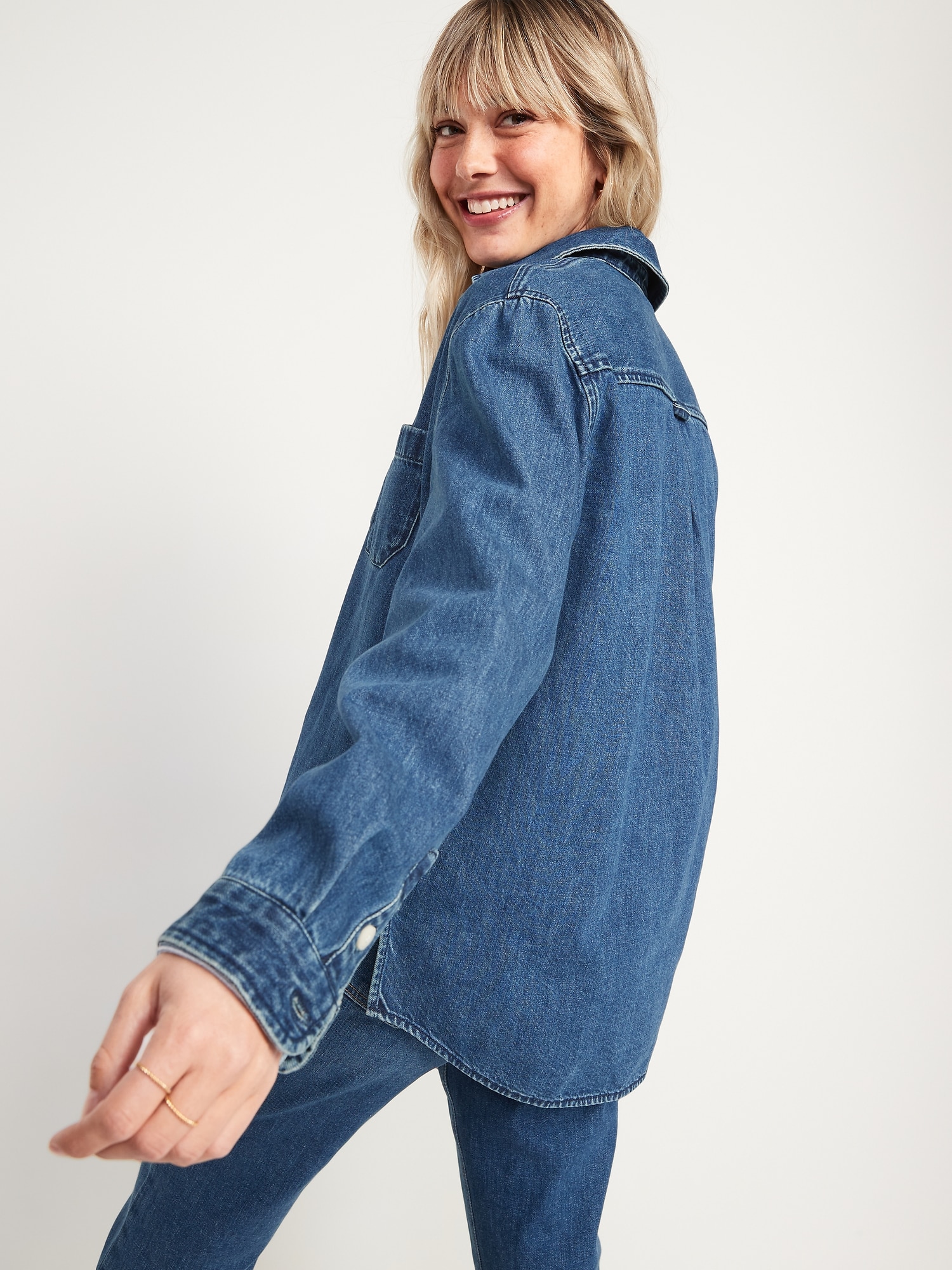 Oversized Boyfriend MediumWash Jean Shirt Old Navy