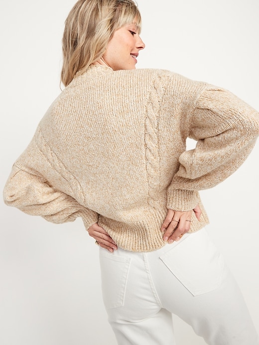 Image number 6 showing, Mock-Neck Heathered Cable-Knit Sweater for Women
