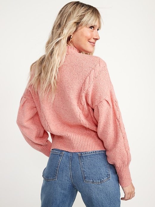 Image number 6 showing, Mock-Neck Heathered Cable-Knit Sweater