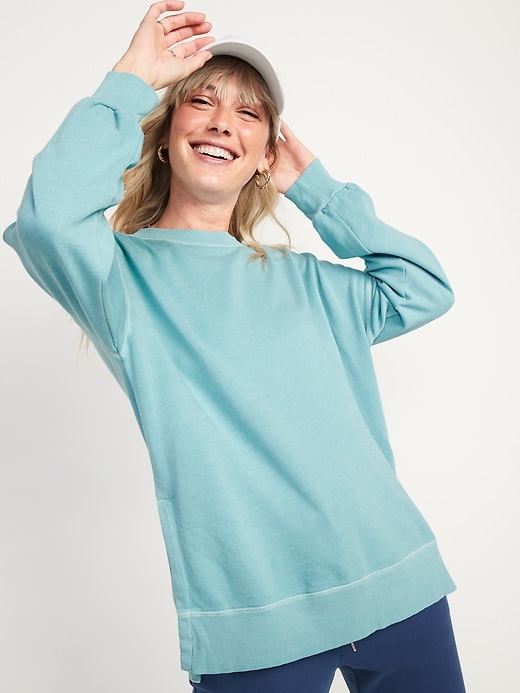 Image number 3 showing, Vintage Long-Sleeve Garment-Dyed French-Terry Tunic Sweatshirt for Women