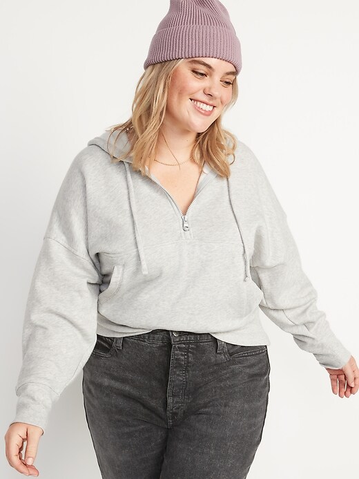 Image number 5 showing, Loose Cropped Quarter-Zip Hoodie