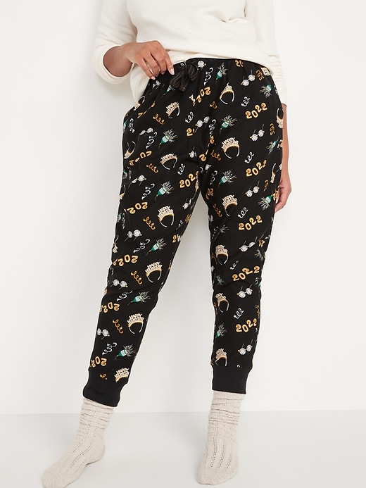 Image number 1 showing, Matching Printed Flannel Jogger Pajama Pants for Women