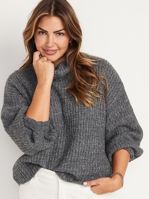 Image number 1 showing, Heathered Shaker-Stitch Turtleneck Sweater for Women