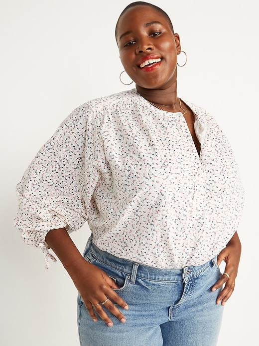 Image number 7 showing, Oversized Ditsy-Floral Corduroy Tie-Sleeve Top