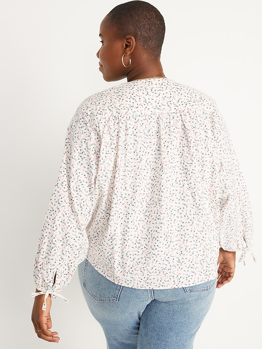 Image number 8 showing, Oversized Ditsy-Floral Corduroy Tie-Sleeve Top