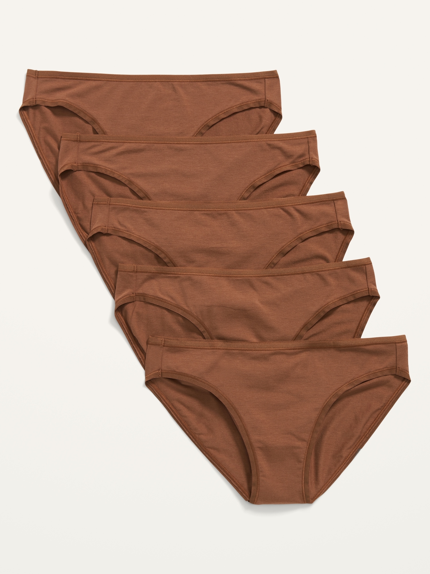 Old Navy Mid-Rise Supima® Cotton-Blend Bikini Underwear 5-Pack beige. 1