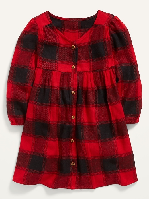 View large product image 1 of 2. Plaid Button-Front Swing Dress for Toddler Girls