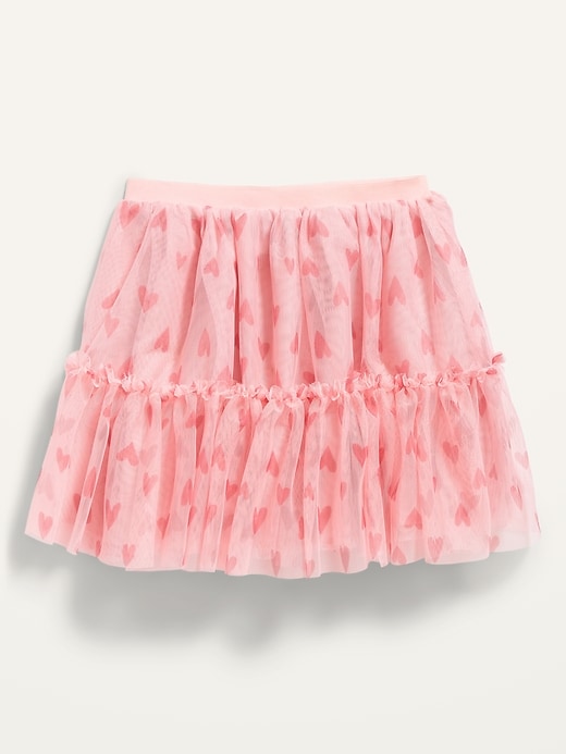 View large product image 2 of 2. Ruffle-Tiered Heart-Print Tulle Skirt for Toddler Girls