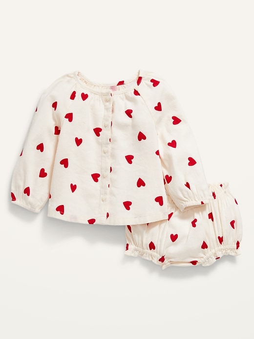 View large product image 1 of 3. Heart-Print Button-Front Top and Bloomers Set for Baby