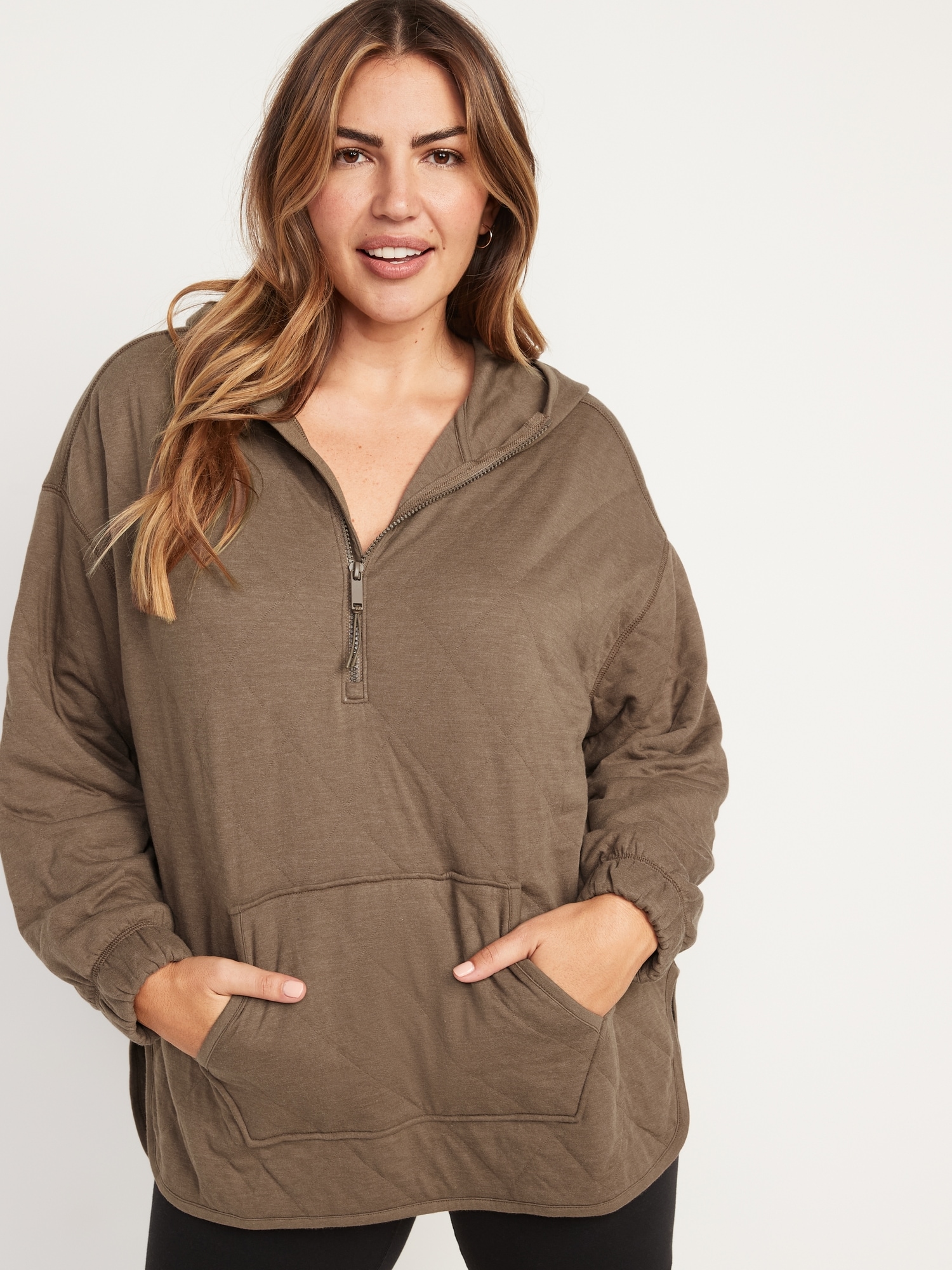 Quilted Quarter-Zip Tunic Hoodie for Women