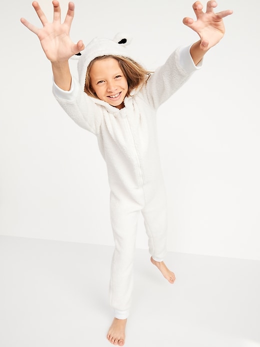 View large product image 1 of 2. Gender-Neutral Sherpa Hooded One-Piece Pajamas For Kids