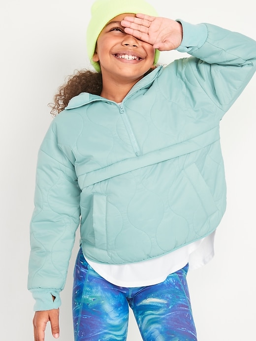 View large product image 1 of 3. Hooded Quilted Packable Half-Zip Puffer Jacket for Girls