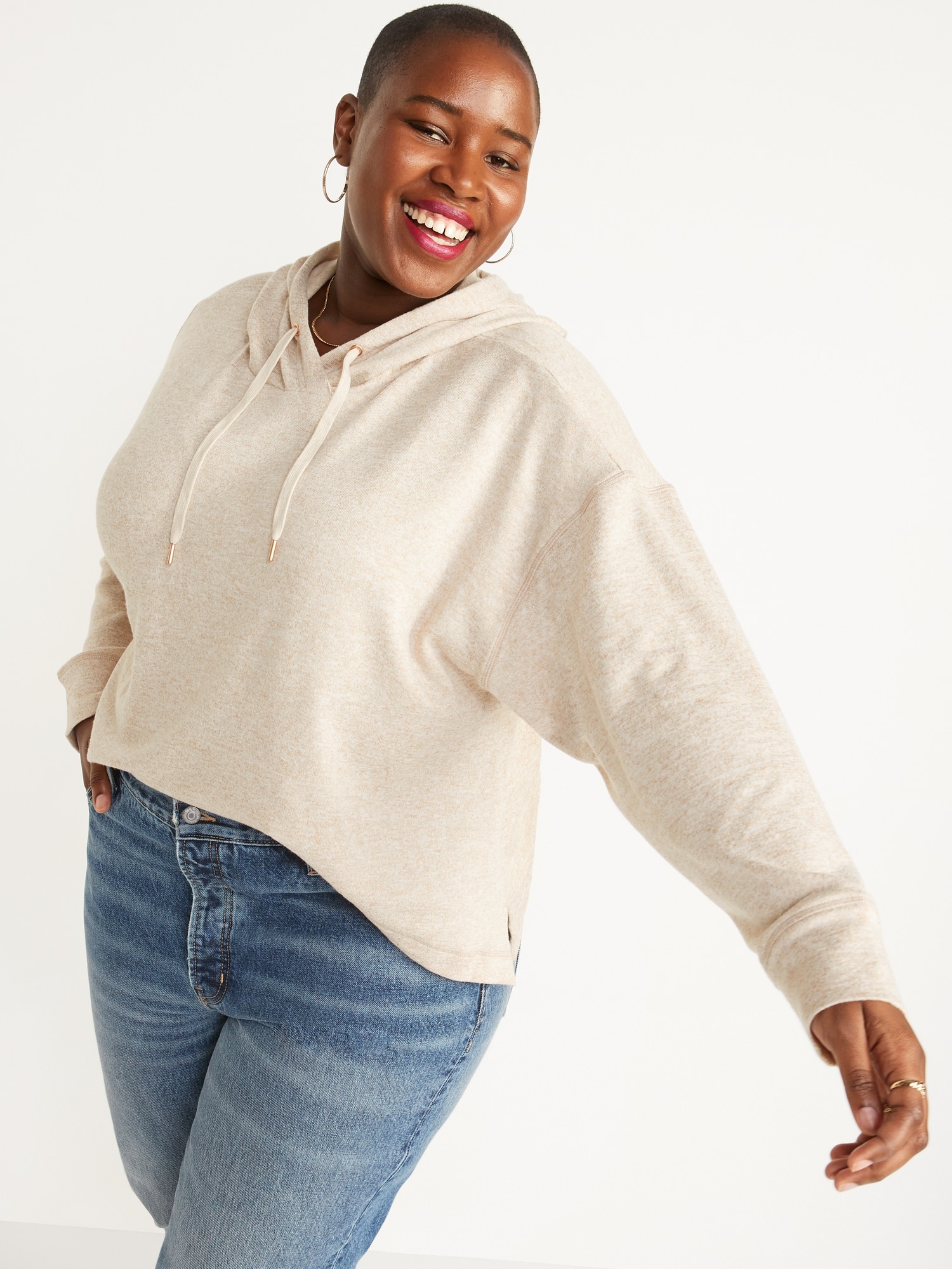 Loose Cropped Sweater-Knit Hoodie for Women | Old Navy