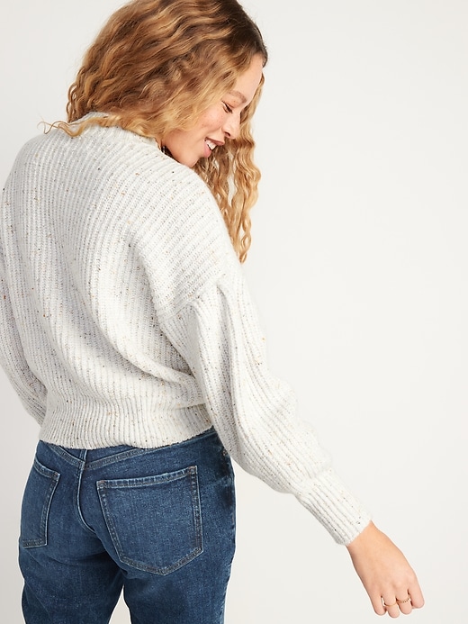 Image number 6 showing, Mock-Neck Speckled Shaker-Stitch Sweater for Women