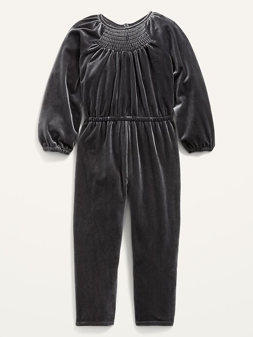 Smocked Velour Long-Sleeve Jumpsuit for Toddler Girls