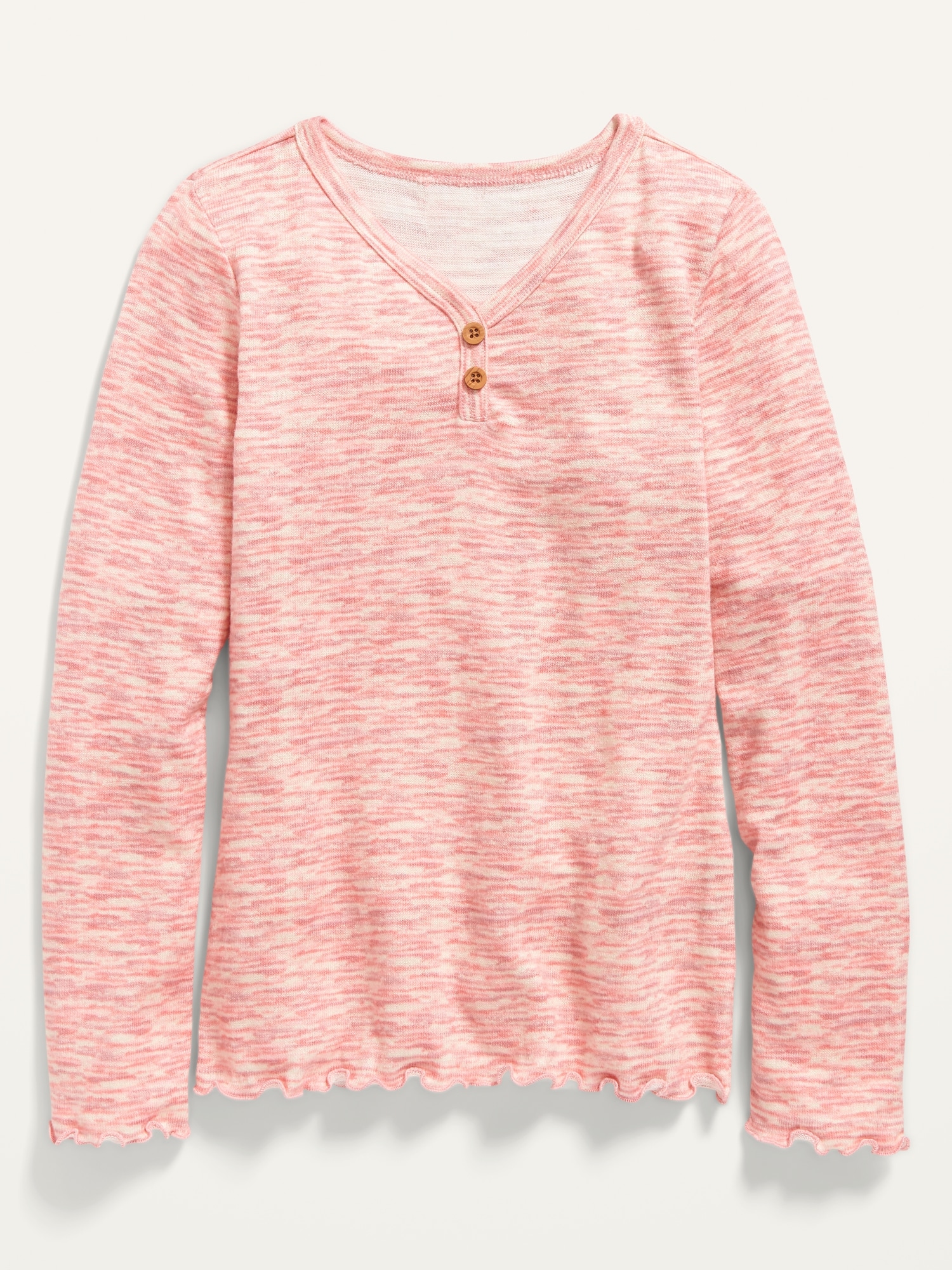 CozyKnit LongSleeve LettuceEdge Henley TShirt for Girls Old Navy