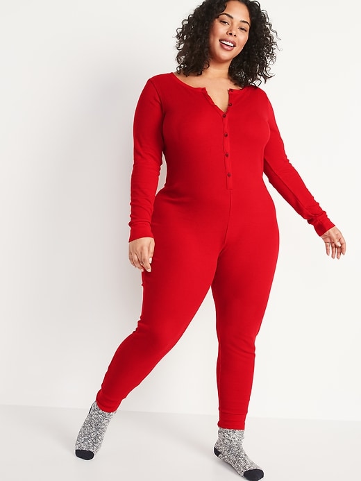 Image number 7 showing, Matching Printed Thermal-Knit One-Piece Pajamas for Women