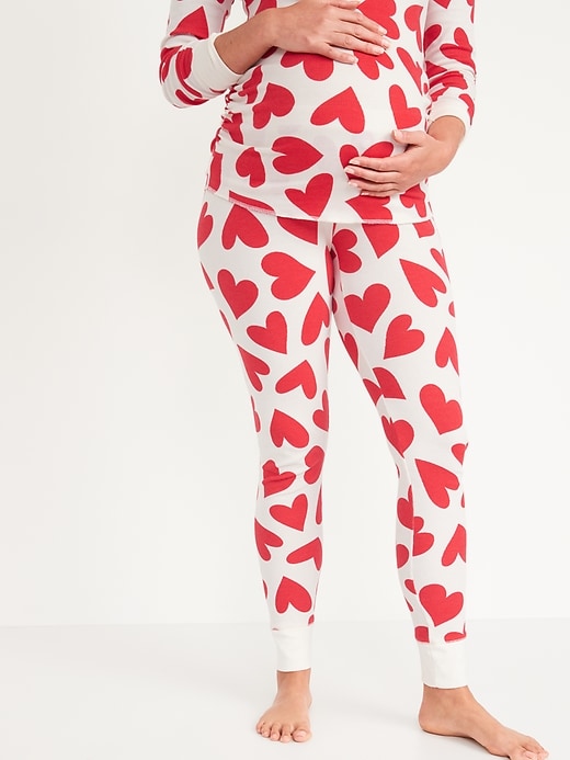 View large product image 1 of 1. Maternity Matching Heart-Print Thermal-Knit Pajama Leggings