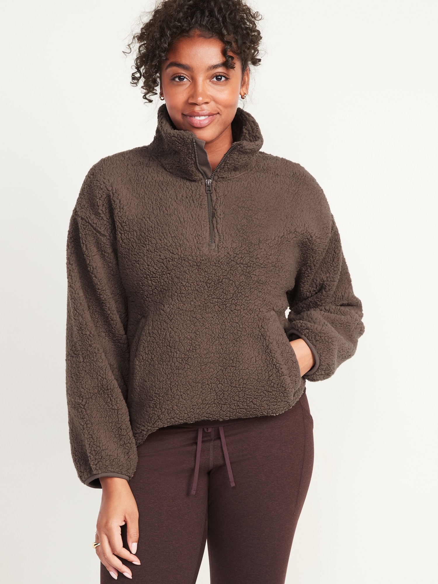 Cozy Sherpa Half Zip Pullover Sweater For Women Old Navy