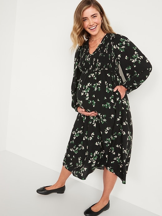 Maternity V-Neck Clip-Dot Midi Dress 