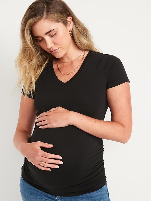 View large product image 2 of 2. Maternity Scoop-Neck/V-Neck Side-Shirred T-Shirt 2-Pack