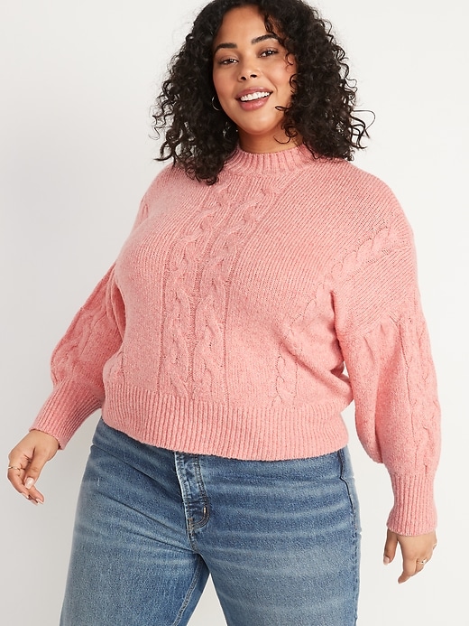 Image number 7 showing, Mock-Neck Heathered Cable-Knit Sweater