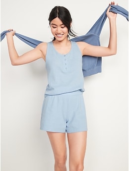 Thermal-Knit Tank Top & Shorts Pajama Set