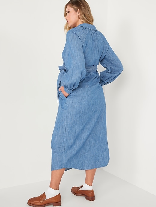 Image number 2 showing, Maternity Chambray Tie-Belt Shirt Dress