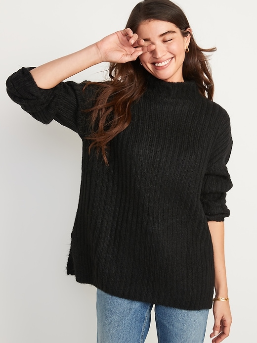 Mock-Neck Rib-Knit Tunic Sweater for Women | Old Navy