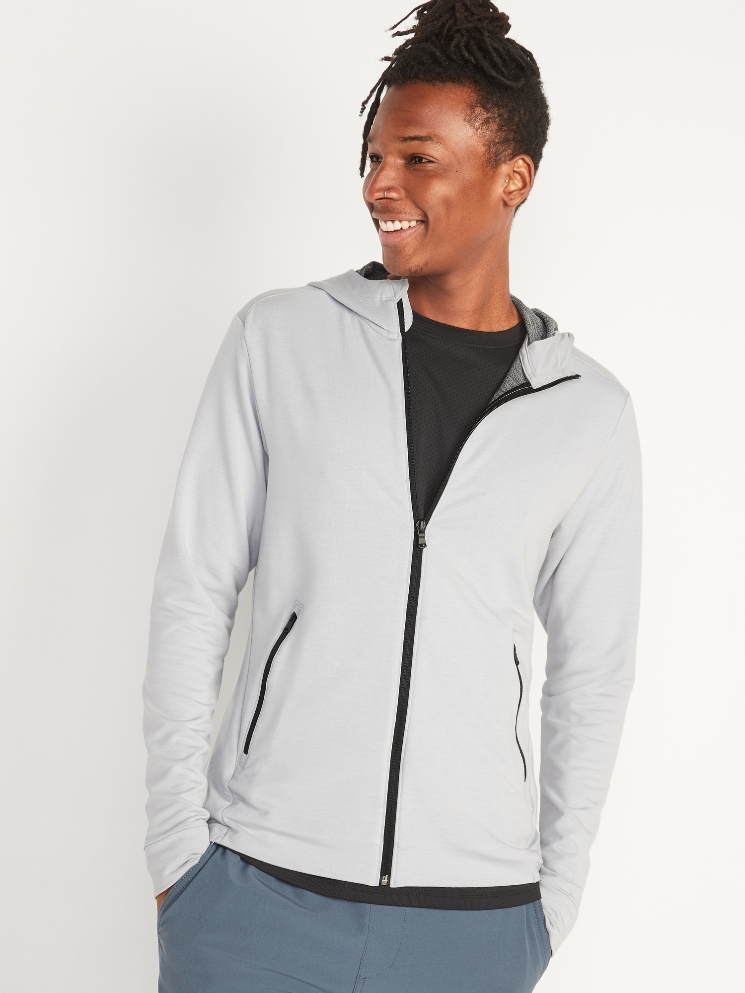 Old Navy Live-In French Terry Go-Dry Zip Hoodie for Men gray. 1