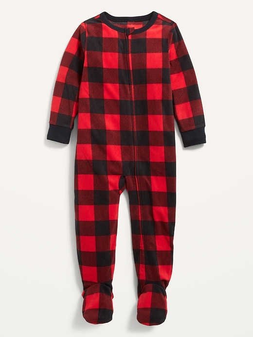 View large product image 1 of 2. Unisex Matching One-Piece Microfleece Footie Pajamas for Toddler & Baby