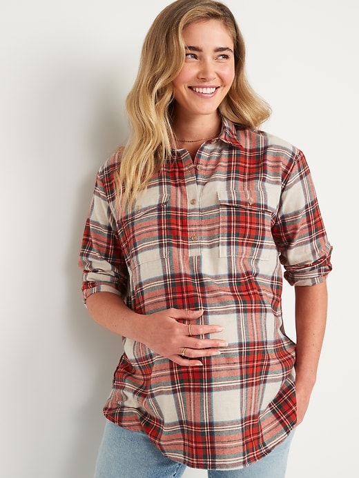 View large product image 1 of 1. Maternity Oversized Boyfriend Plaid Flannel Shirt