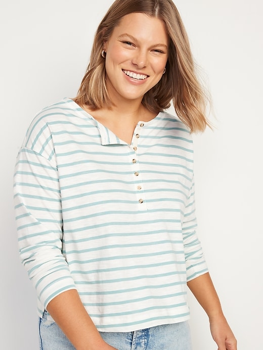 Old Navy Loose MarinerStripe LongSleeve Henley TShirt for Women