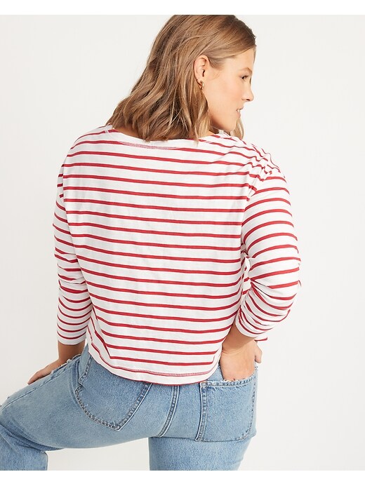 Image number 2 showing, Loose Mariner-Stripe Long-Sleeve Henley T-Shirt for Women