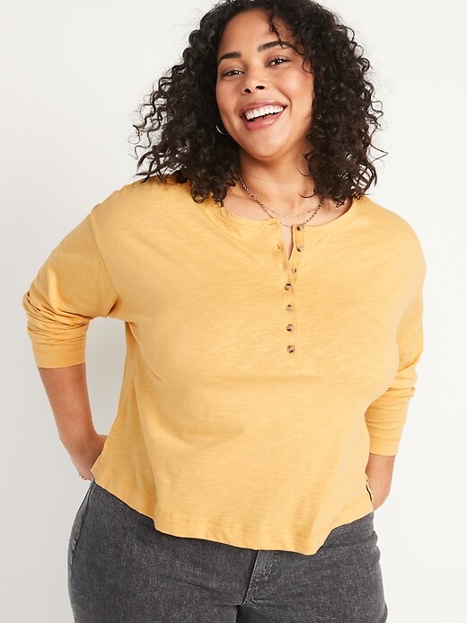 Image number 7 showing, Long-Sleeve Easy Henley T-Shirt for Women