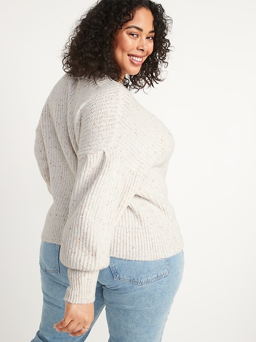Image number 8 showing, Mock-Neck Speckled Shaker-Stitch Sweater for Women