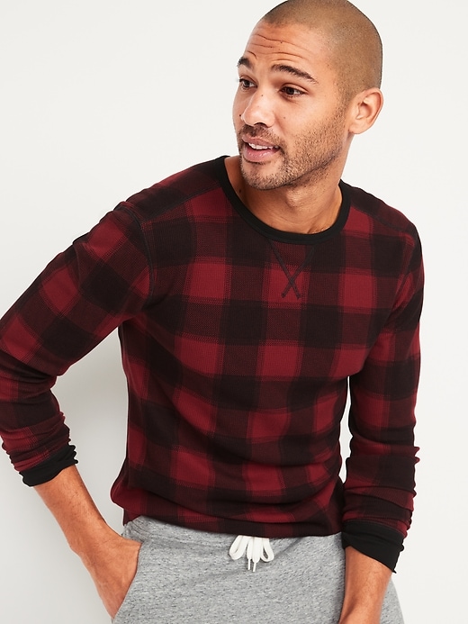 Image number 1 showing, Plaid Thermal-Knit Long-Sleeve T-Shirt