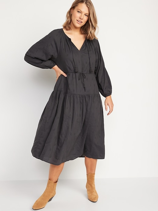 Waist-Defined Embroidered Long-Sleeve Midi Dress for Women | Old Navy