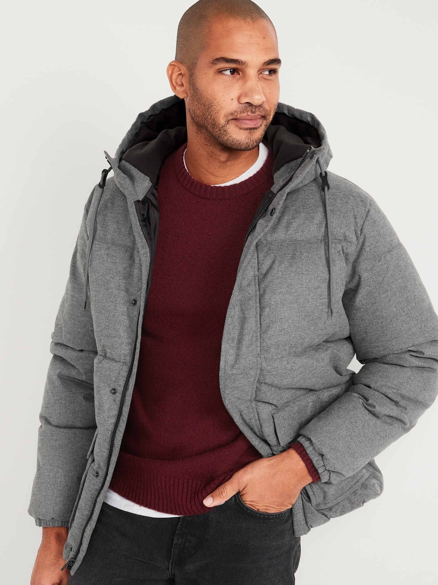 Frost-Free Textured Hooded Puffer Jacket for Men | Old Navy