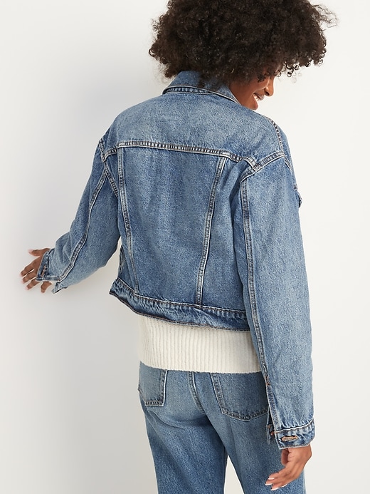Image number 2 showing, Cropped Medium-Wash Jean Jacket for Women