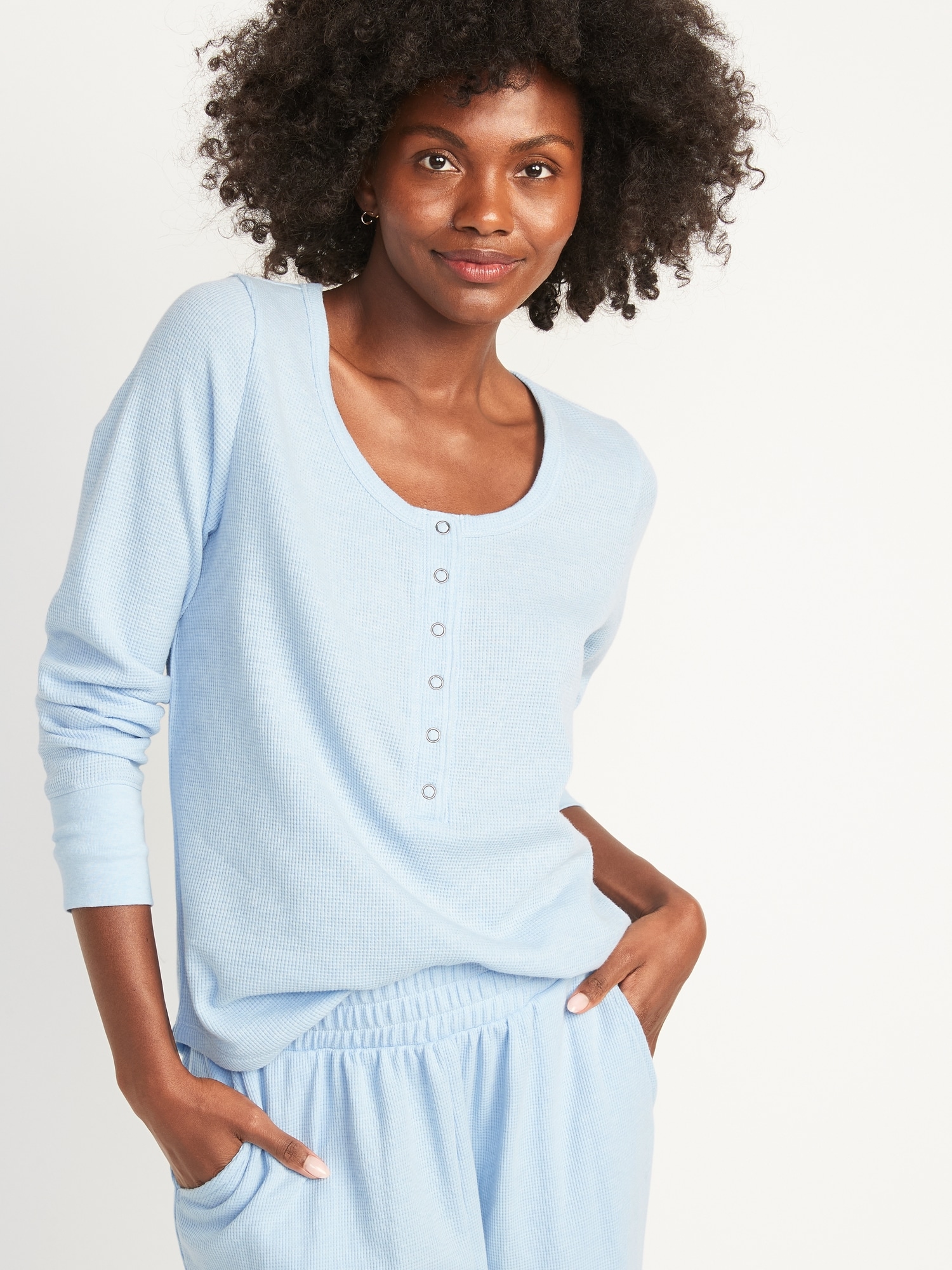 Cozy Thermal-Knit Henley Nightgown for Women