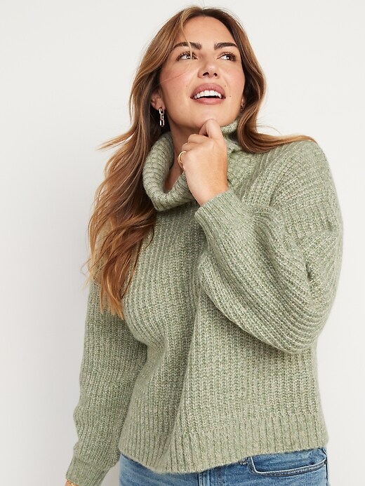 Image number 1 showing, Mélange Shaker-Stitch Turtleneck Sweater for Women