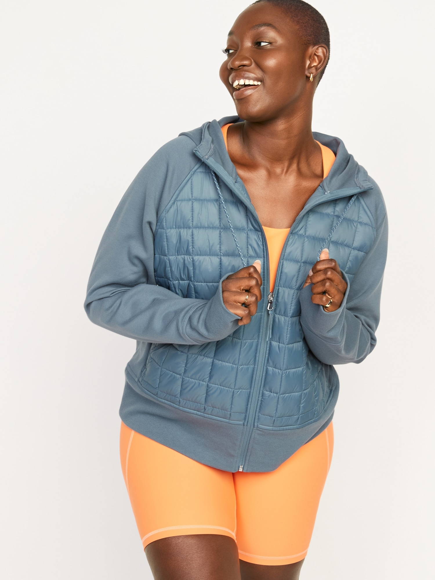 Dynamic Fleece Quilted Hybrid Zip Hoodie for Women Old Navy